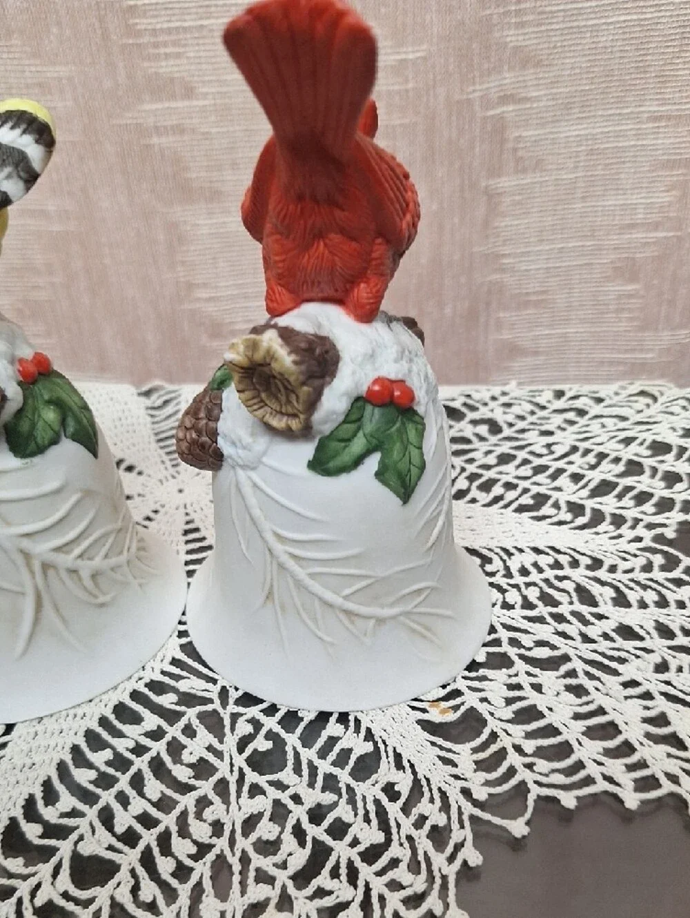 Ceramic Bird Bell Set - Blue, Yellow, Red Decorative Perches